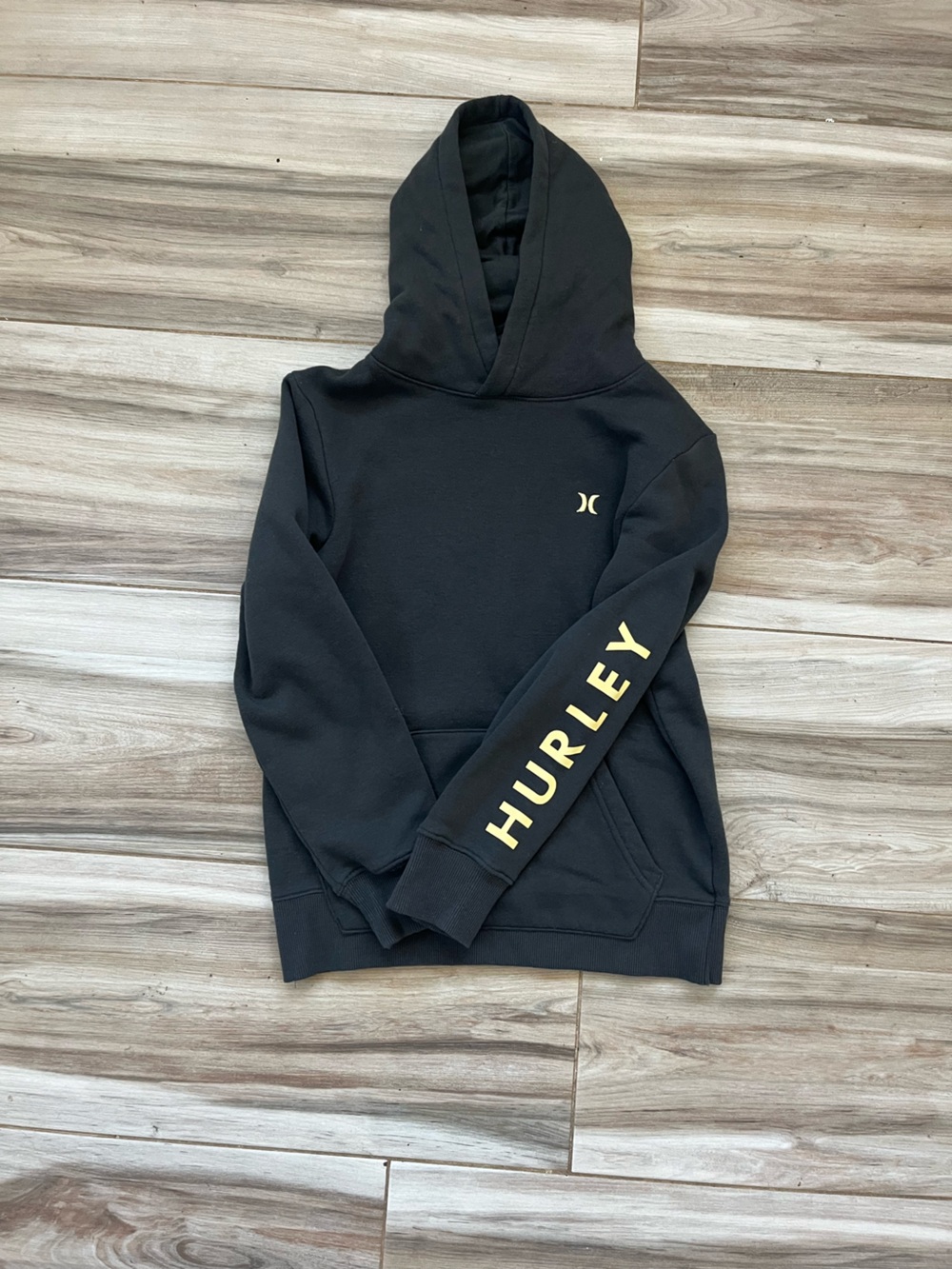 Hurley Black Pullover Hoodie with Yellow Sleeve Logo